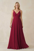 Pleated V - Neck A - Line Chiffon Bridesmaid Dress in Berry - SHE IS ME Bridesmaid Dresses