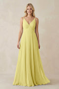 Pleated V - Neck A - Line Chiffon Bridesmaid Dress in Buttercup - SHE IS ME Bridesmaid Dresses