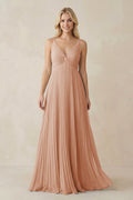 Pleated V - Neck A - Line Chiffon Bridesmaid Dress in Champagne Rose - SHE IS ME Bridesmaid Dresses
