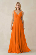 Pleated V - Neck A - Line Chiffon Bridesmaid Dress in Cinnamon - SHE IS ME Bridesmaid Dresses
