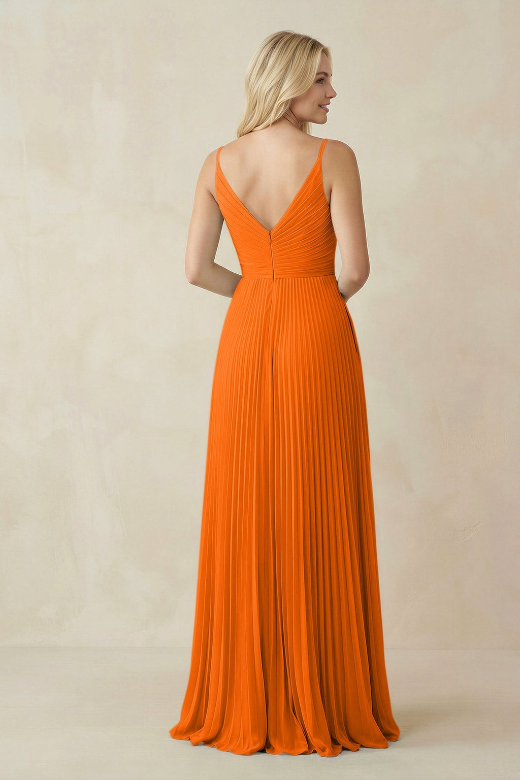 Pleated V - Neck A - Line Chiffon Bridesmaid Dress in Cinnamon - SHE IS ME Bridesmaid Dresses