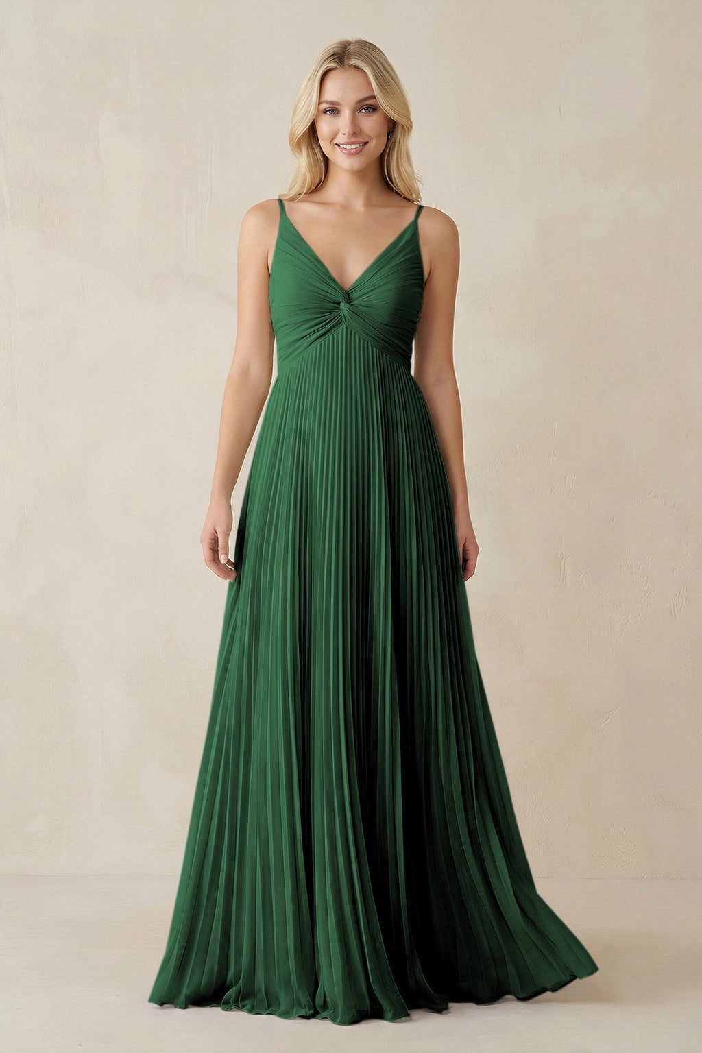 Pleated V - Neck A - Line Chiffon Bridesmaid Dress in Dark Green - SHE IS ME Bridesmaid Dresses