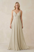 Pleated V - Neck A - Line Chiffon Bridesmaid Dress in Dove Gray - SHE IS ME Bridesmaid Dresses