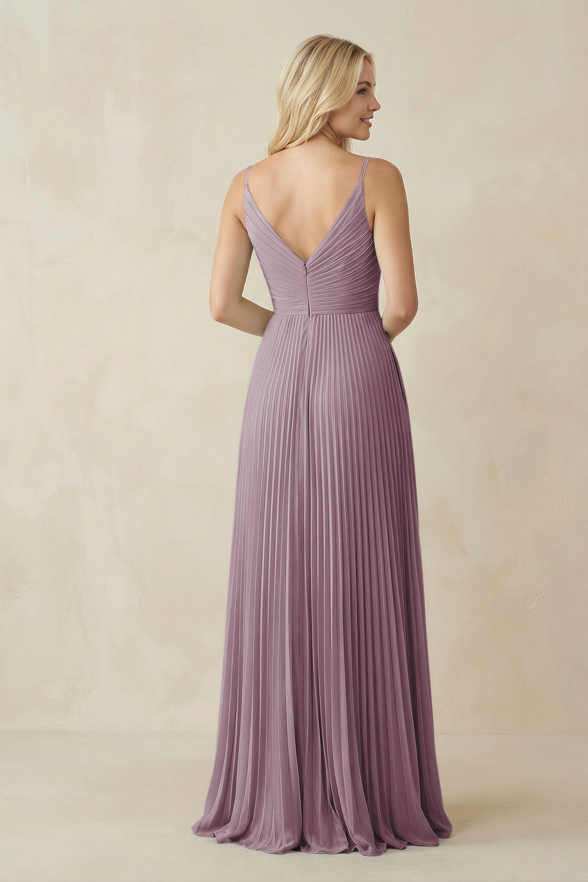 Pleated V - Neck A - Line Chiffon Bridesmaid Dress in Dusk - SHE IS ME Bridesmaid Dresses