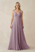 Pleated V - Neck A - Line Chiffon Bridesmaid Dress in Dusk - SHE IS ME Bridesmaid Dresses