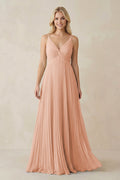 Pleated V - Neck A - Line Chiffon Bridesmaid Dress in English Rose - SHE IS ME Bridesmaid Dresses