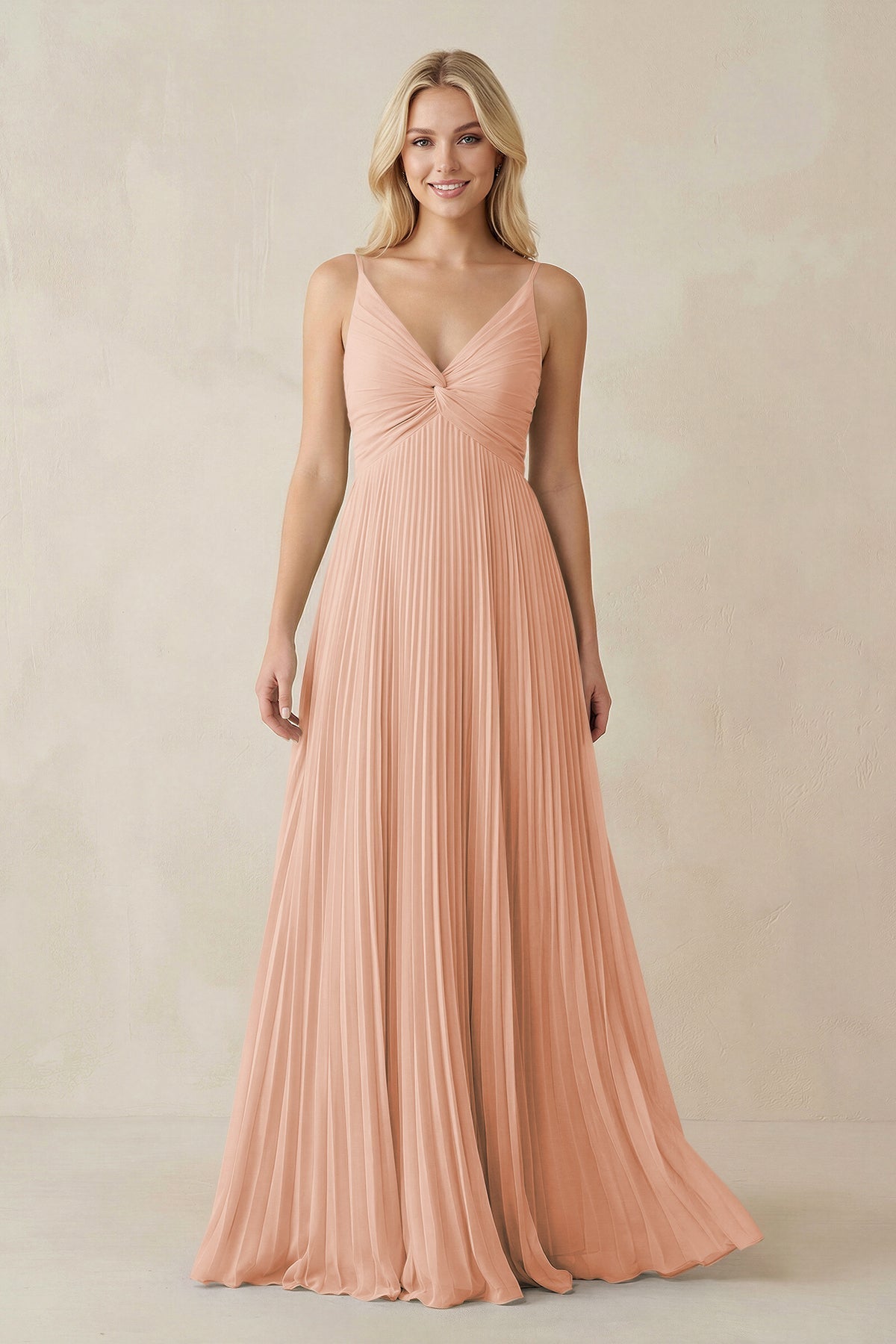 Pleated V - Neck A - Line Chiffon Bridesmaid Dress in English Rose - SHE IS ME Bridesmaid Dresses