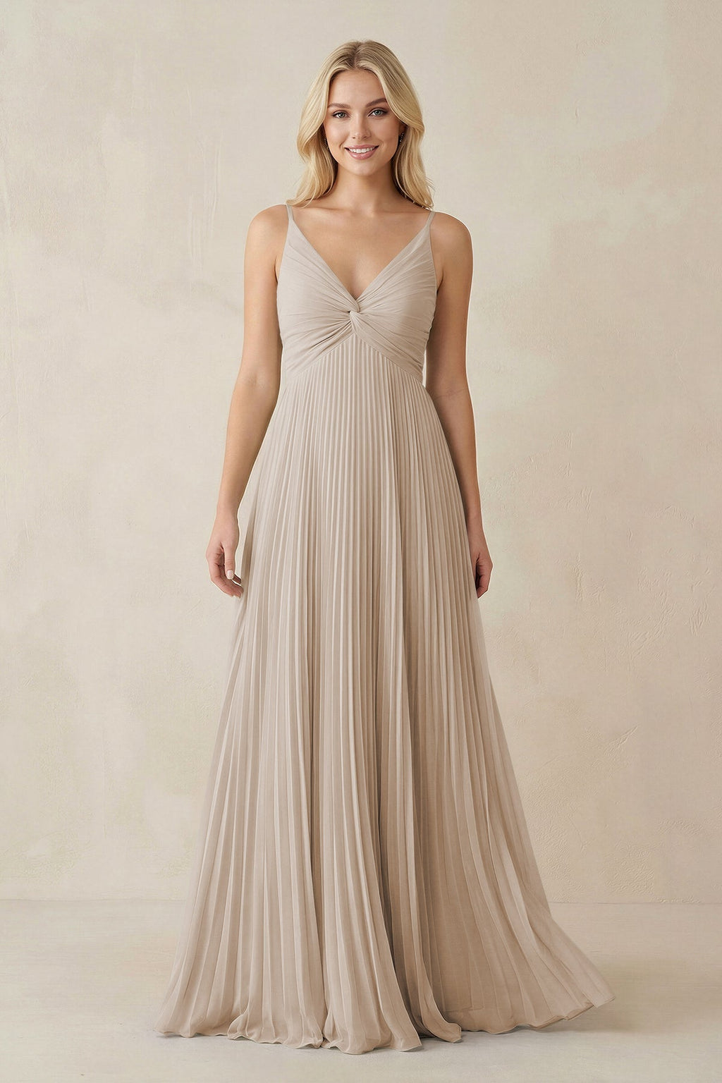 Pleated V - Neck A - Line Chiffon Bridesmaid Dress in Frost - SHE IS ME Bridesmaid Dresses
