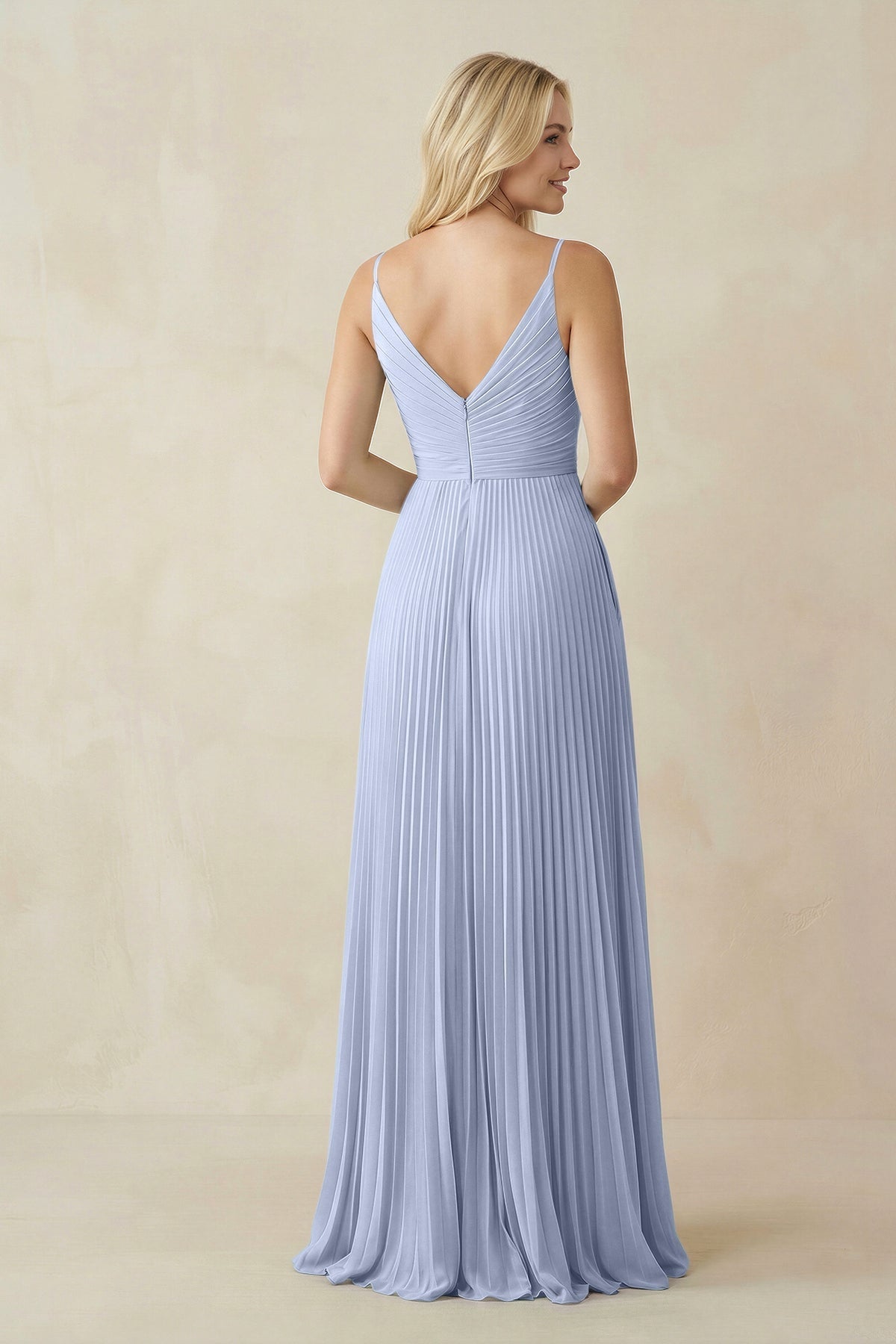 Pleated V - Neck A - Line Chiffon Bridesmaid Dress in Ice - SHE IS ME Bridesmaid Dresses
