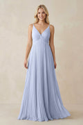 Pleated V - Neck A - Line Chiffon Bridesmaid Dress in Ice - SHE IS ME Bridesmaid Dresses