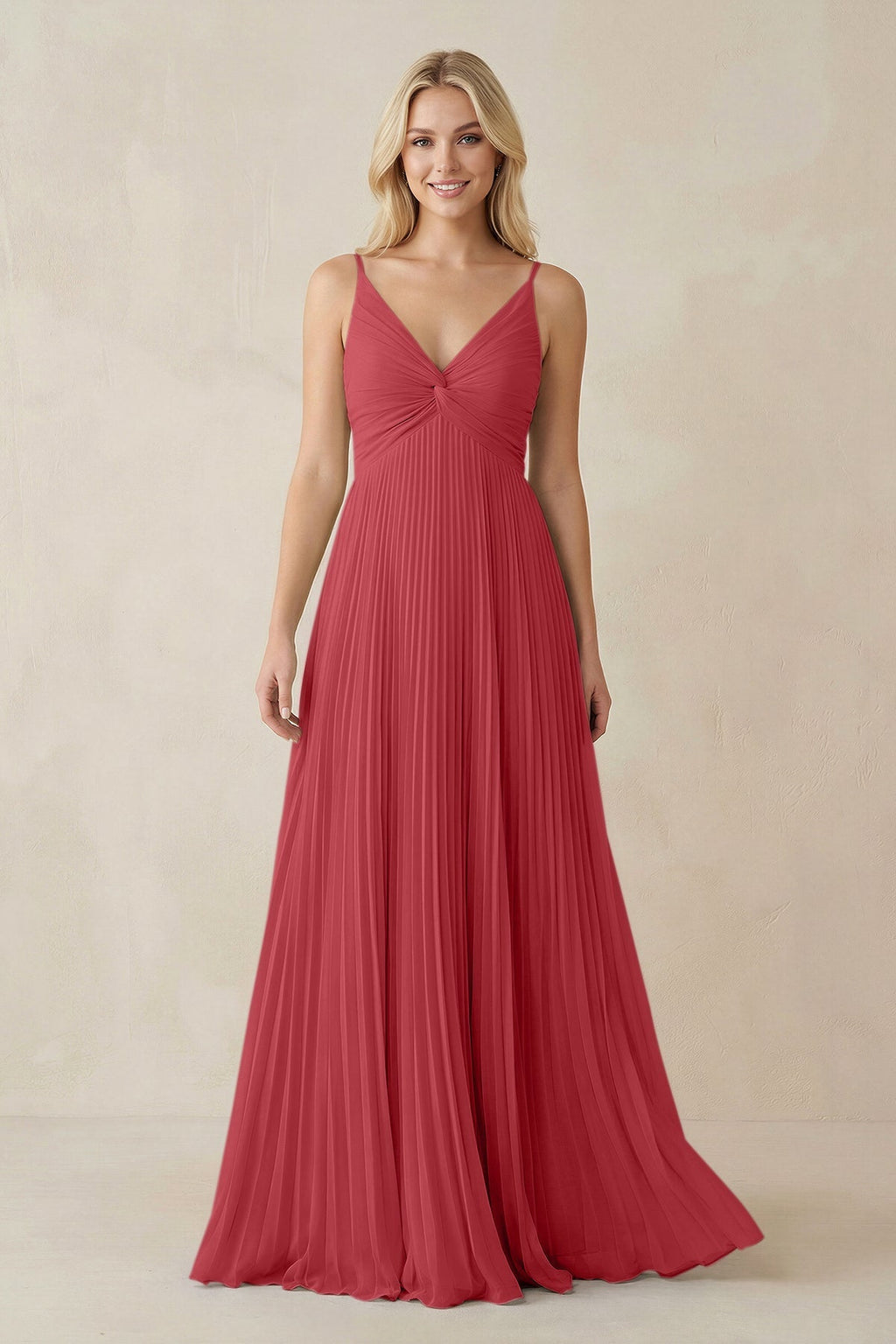 Pleated V - Neck A - Line Chiffon Bridesmaid Dress in Merlot - SHE IS ME Bridesmaid Dresses