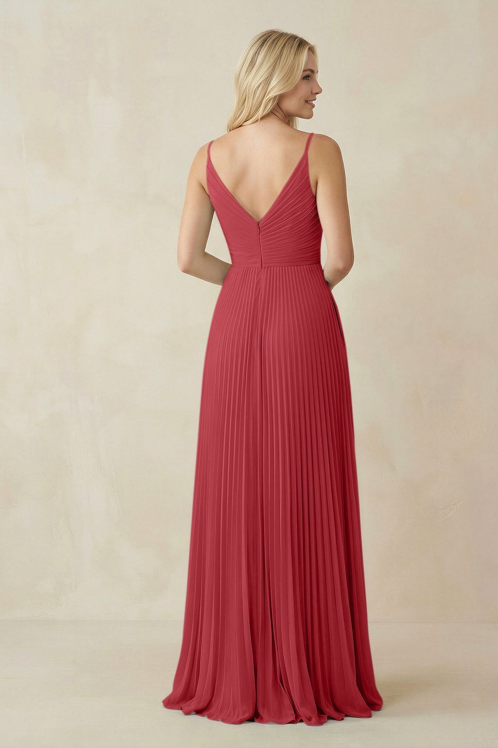Pleated V - Neck A - Line Chiffon Bridesmaid Dress in Merlot - SHE IS ME Bridesmaid Dresses