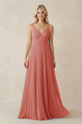 Pleated V - Neck A - Line Chiffon Bridesmaid Dress in Mulberry - SHE IS ME Bridesmaid Dresses