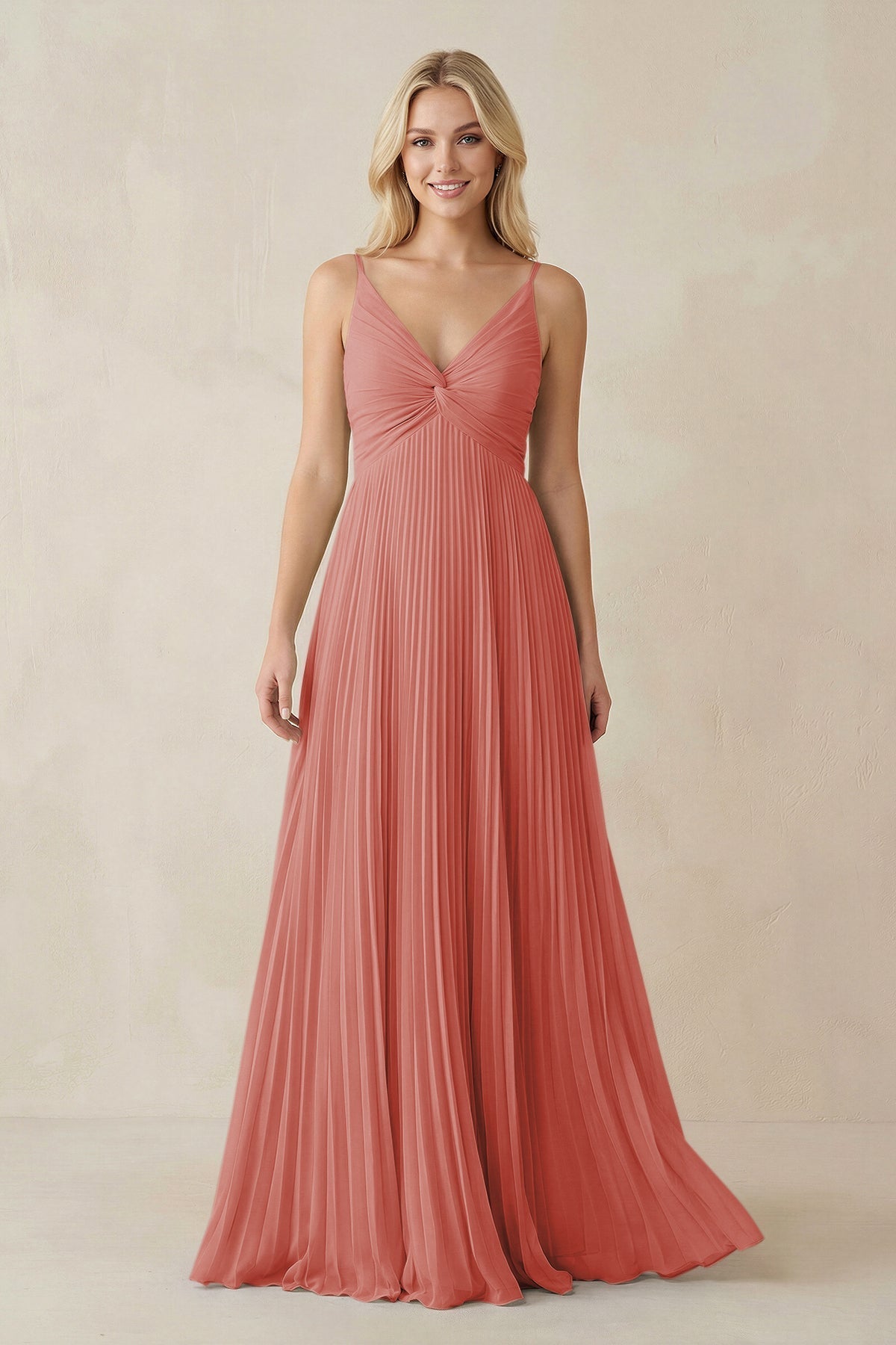 Pleated V - Neck A - Line Chiffon Bridesmaid Dress in Mulberry - SHE IS ME Bridesmaid Dresses