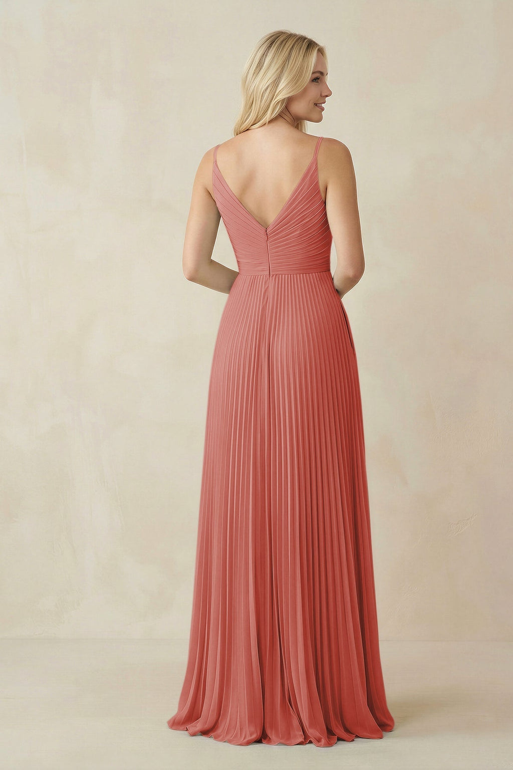 Pleated V - Neck A - Line Chiffon Bridesmaid Dress in Mulberry - SHE IS ME Bridesmaid Dresses