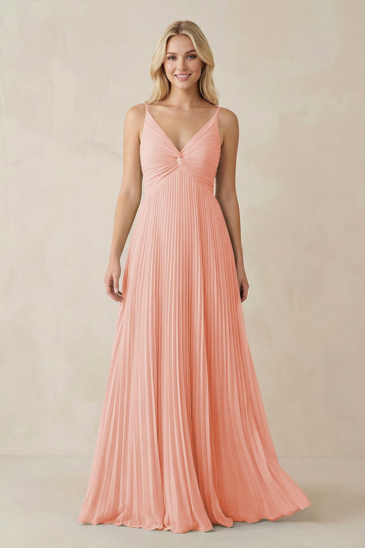 Pleated V - Neck A - Line Chiffon Bridesmaid Dress in Rose Petal - SHE IS ME Bridesmaid Dresses