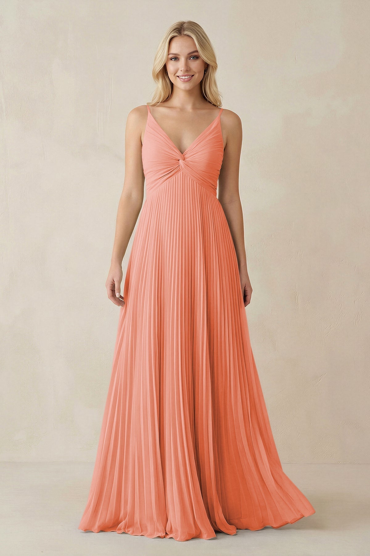 Pleated V - Neck A - Line Chiffon Bridesmaid Dress in Rosette - SHE IS ME Bridesmaid Dresses