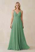 Pleated V - Neck A - Line Chiffon Bridesmaid Dress in Sea Glass - SHE IS ME Bridesmaid Dresses