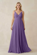 Pleated V - Neck A - Line Chiffon Bridesmaid Dress in Tahiti - SHE IS ME Bridesmaid Dresses