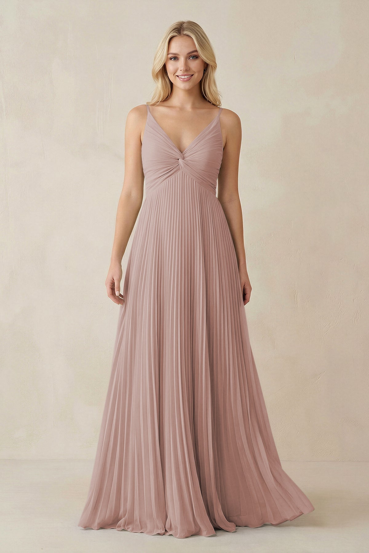 Pleated V - Neck A - Line Chiffon Bridesmaid Dress in Toffee - SHE IS ME Bridesmaid Dresses