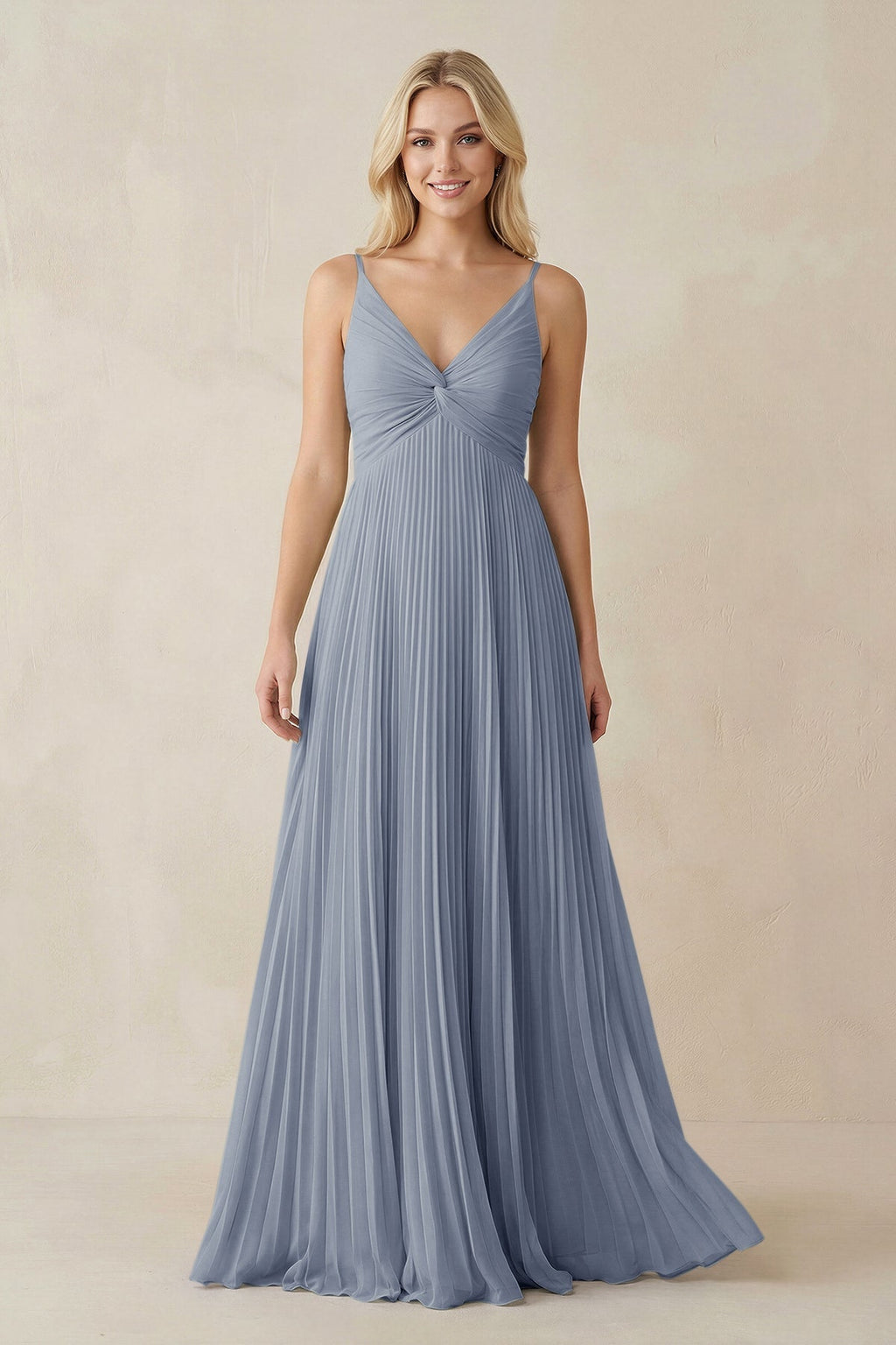 Pleated V - Neck A - Line Chiffon Bridesmaid Dress in Twilight - SHE IS ME Bridesmaid Dresses