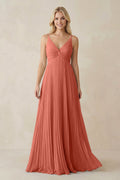 Pleated V - Neck A - Line Chiffon Bridesmaid Dress in Wild Rose - SHE IS ME Bridesmaid Dresses