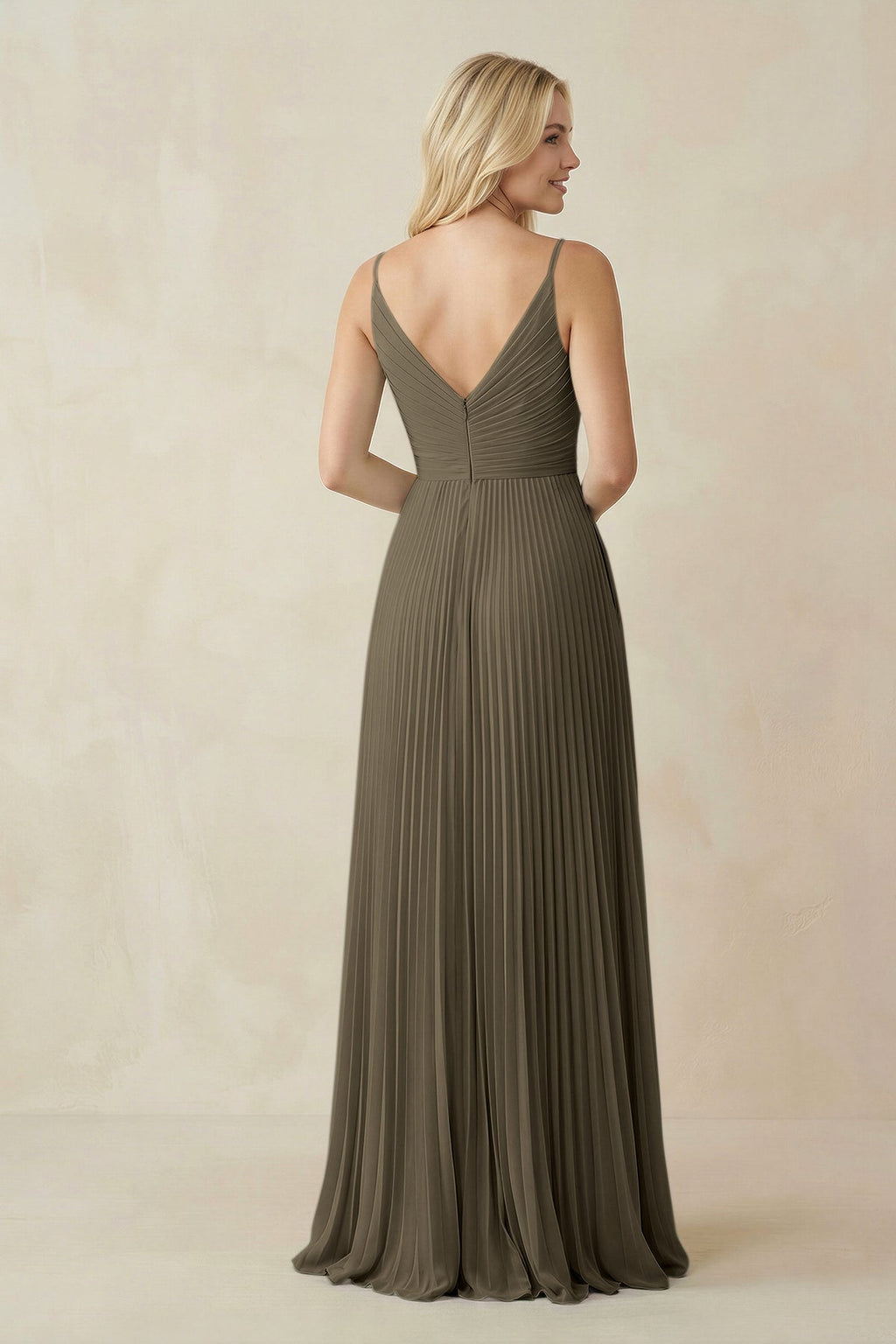 Pleated V - Neck A - Line Chiffon Bridesmaid Dress in Willow Green - SHE IS ME Bridesmaid Dresses