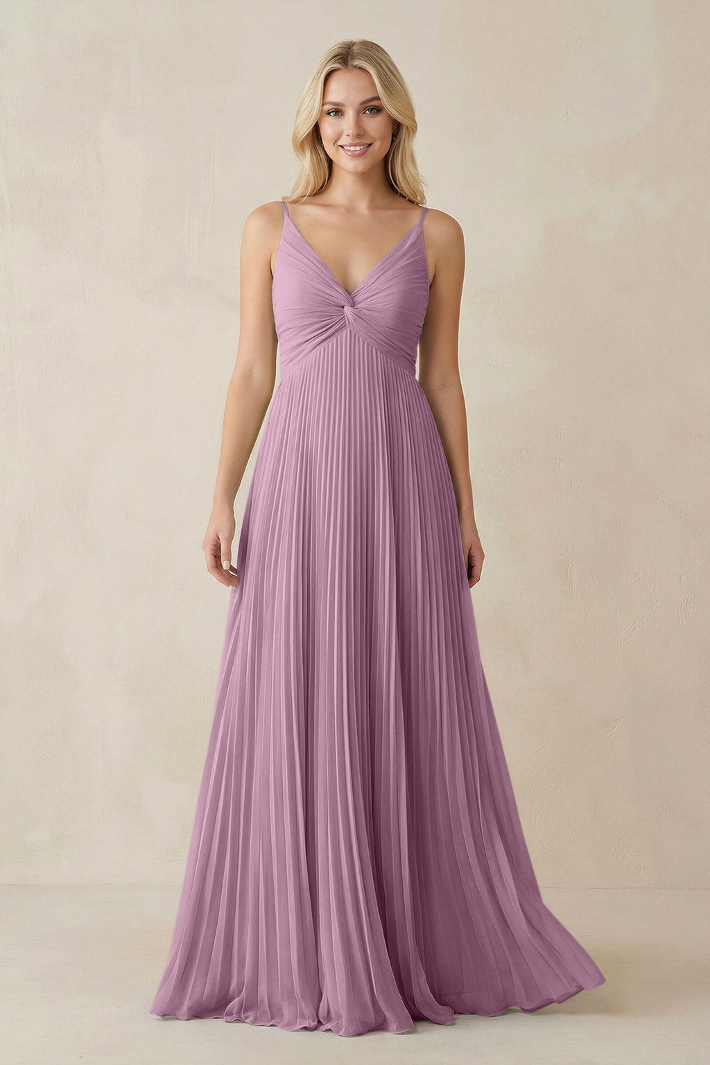 Pleated V - Neck A - Line Chiffon Bridesmaid Dress in Wisteria - SHE IS ME Bridesmaid Dresses