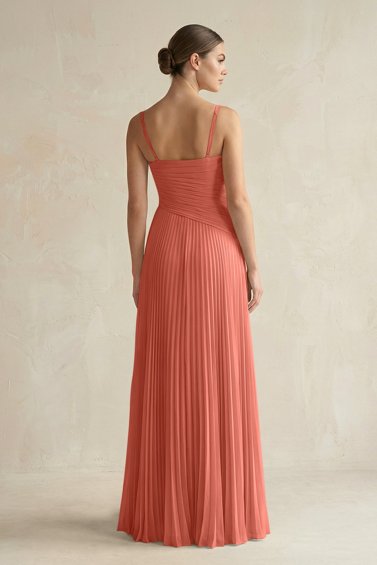 Pleated A-Line Long Chiffon Bridesmaid Dress in Wild Rose