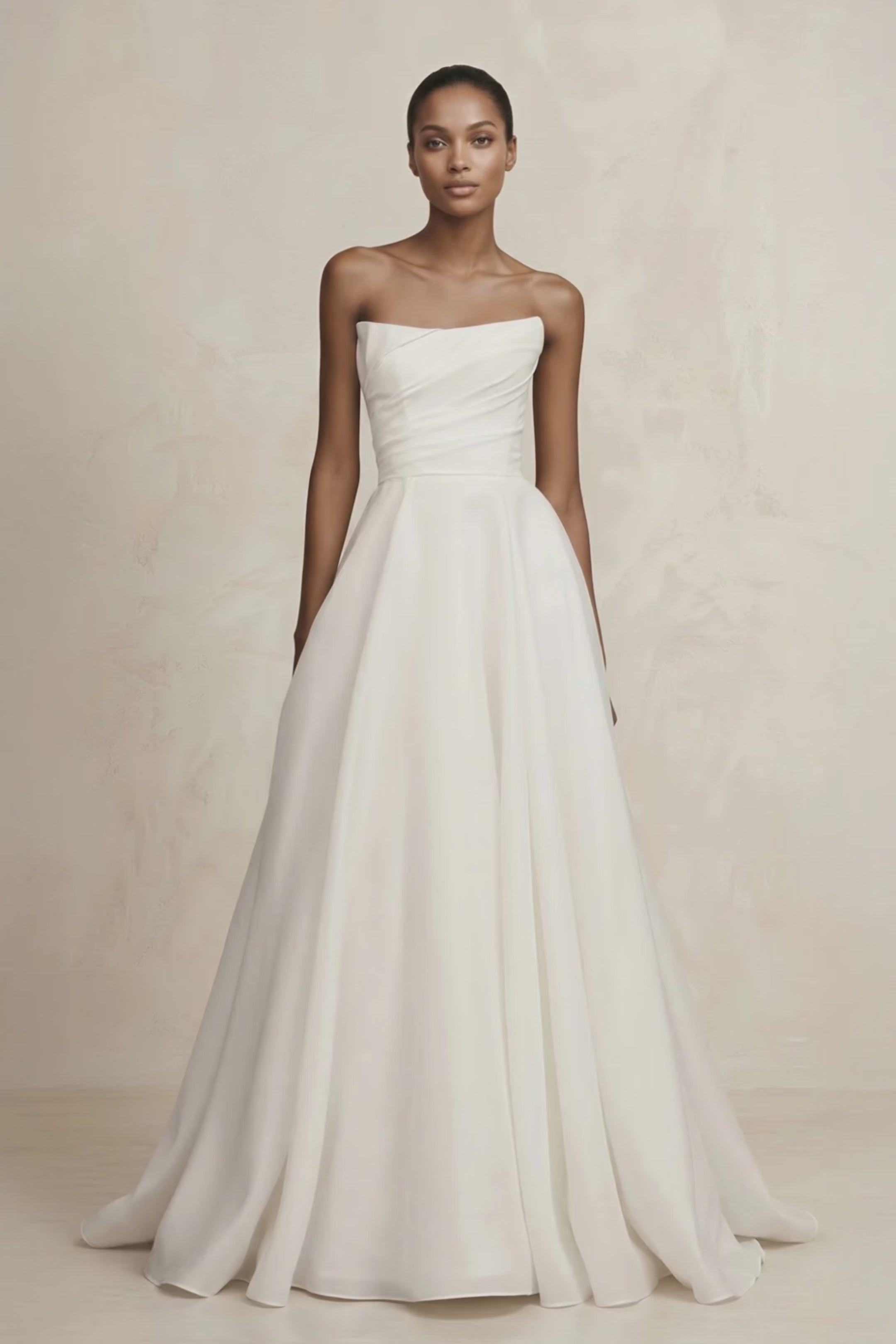 Strapless A-Line Satin Ruched Wedding Dress in Ivory
