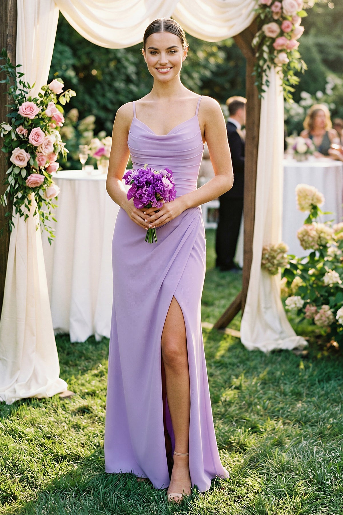 Ruched Sheath Spaghetti Strap Chiffon Bridesmaid Dress - SHE IS ME Bridesmaid Dresses