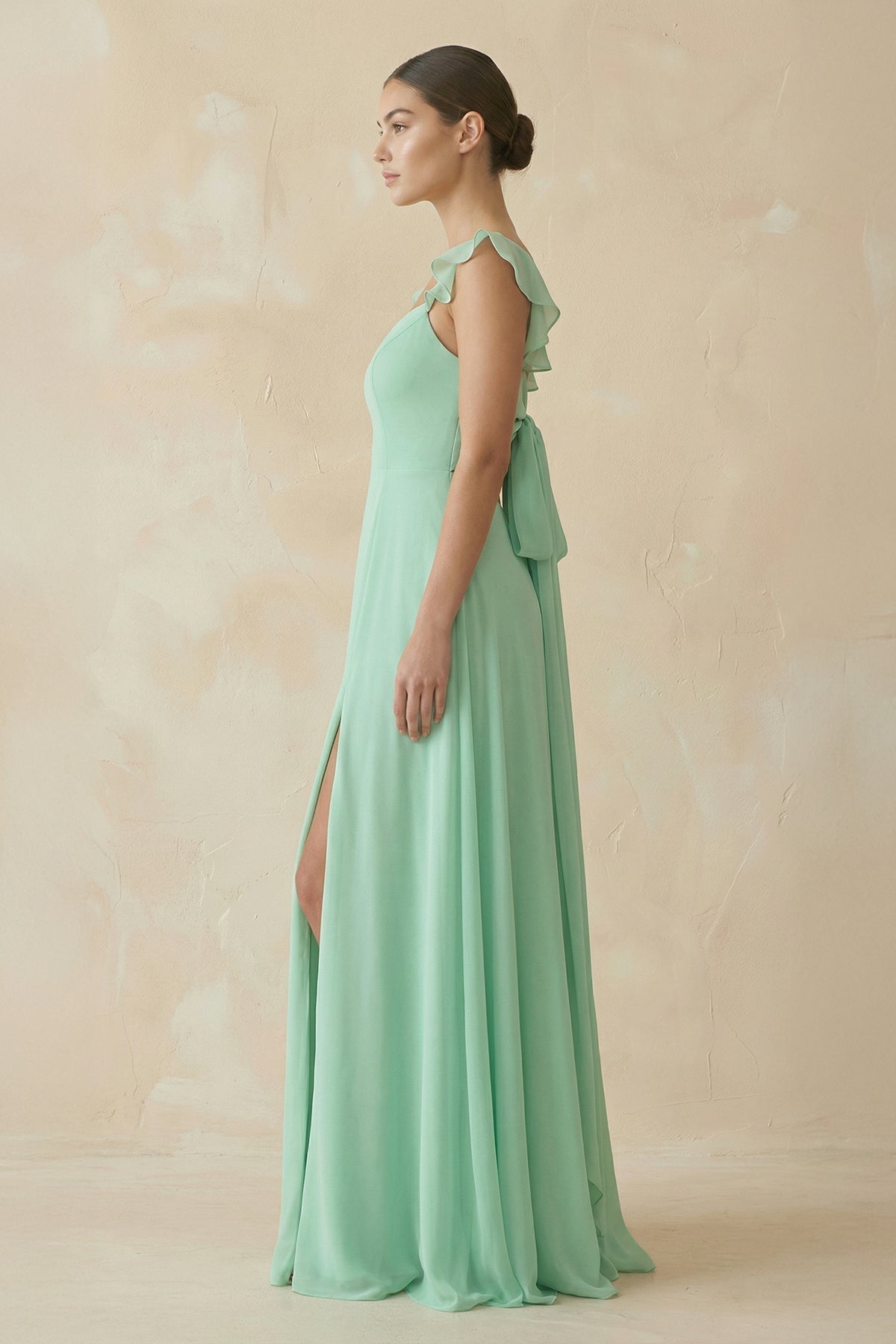 Ruffled Chiffon A - Line Long Bridesmaid Dress - SHE IS ME Bridesmaid Dresses