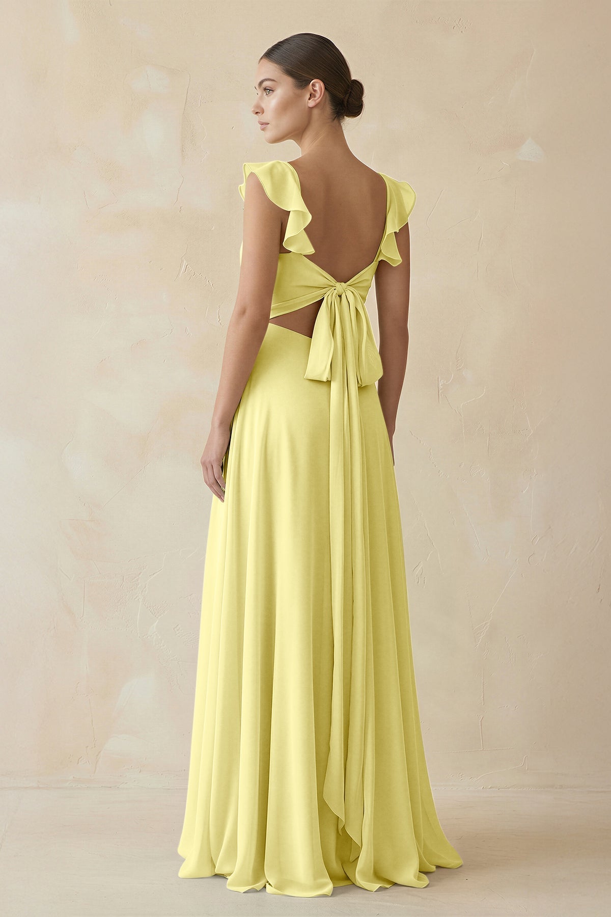 Ruffled Chiffon A - Line Long Bridesmaid Dress in Buttercup - SHE IS ME