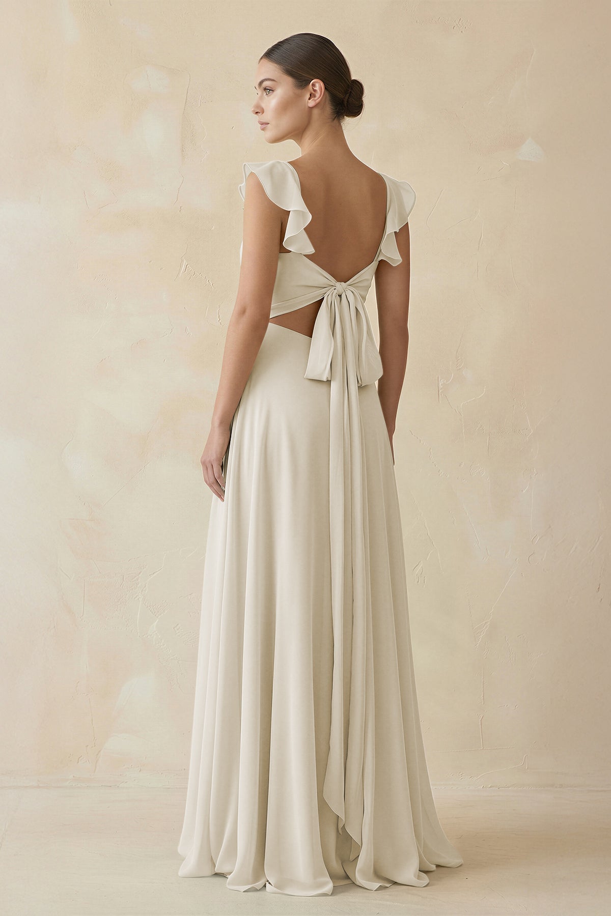 Ruffled Chiffon A - Line Long Bridesmaid Dress in Dove Gray - SHE IS ME