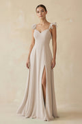 Ruffled Chiffon A - Line Long Bridesmaid Dress in Frost - SHE IS ME