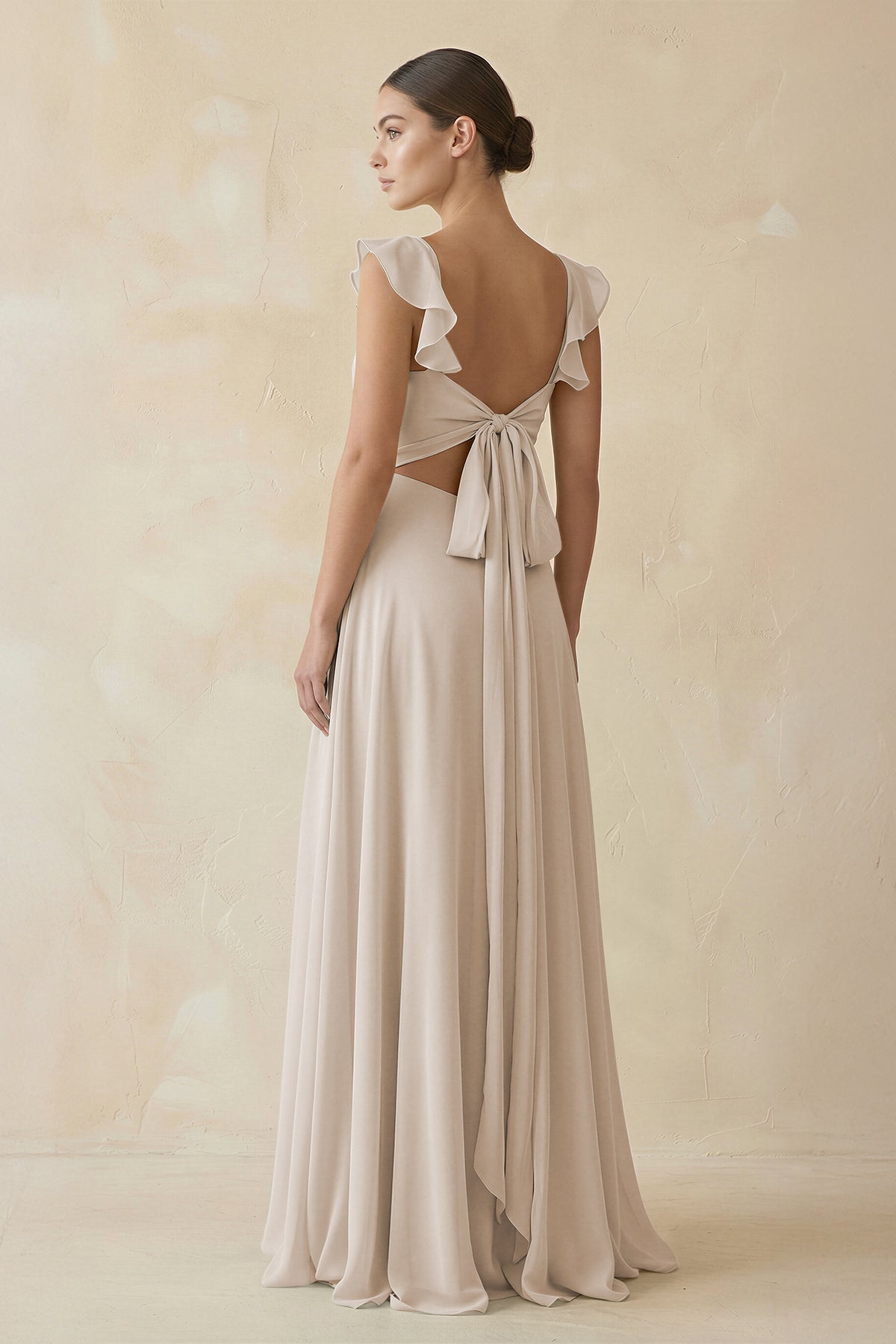 Ruffled Chiffon A - Line Long Bridesmaid Dress in Frost - SHE IS ME