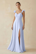 Ruffled Chiffon A - Line Long Bridesmaid Dress in Ice - SHE IS ME