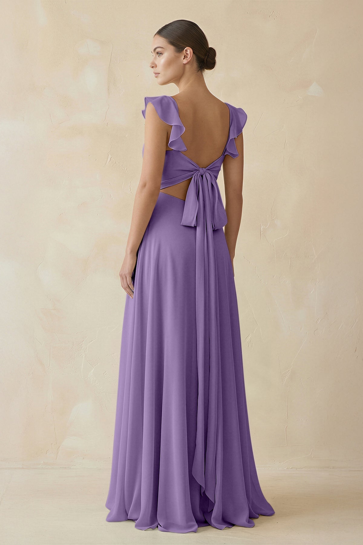 Ruffled Chiffon A - Line Long Bridesmaid Dress in Tahiti - SHE IS ME