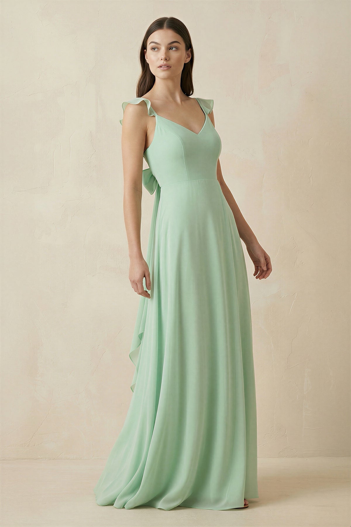 Ruffled Sleeve A - Line Chiffon Bridesmaid Dress - SHE IS ME Bridesmaid Dresses