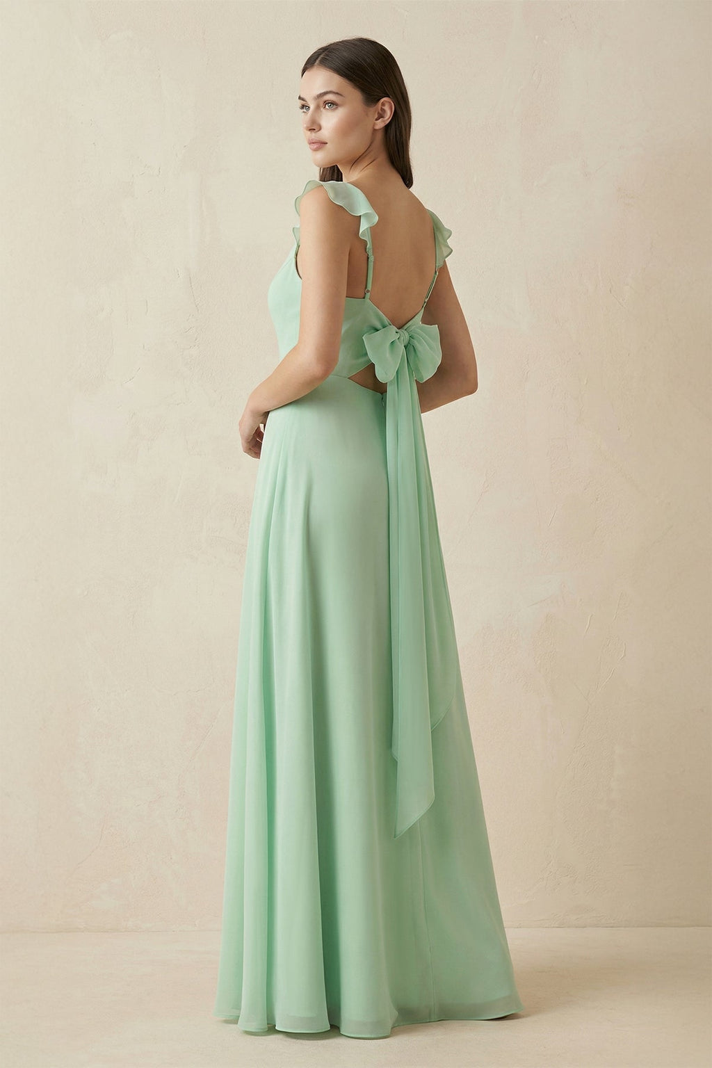 Ruffled Sleeve A - Line Chiffon Bridesmaid Dress - SHE IS ME Bridesmaid Dresses