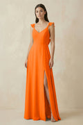 Ruffled Sleeve A - Line Chiffon Bridesmaid Dress in Cinnamon - SHE IS ME Bridesmaid Dresses