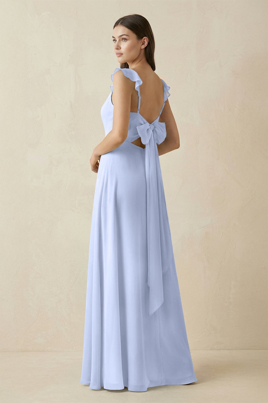 Ruffled Sleeve A - Line Chiffon Bridesmaid Dress in Ice - SHE IS ME Bridesmaid Dresses