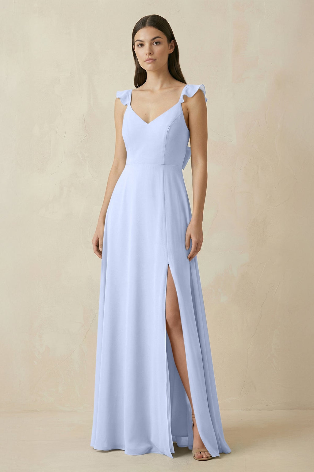 Ruffled Sleeve A - Line Chiffon Bridesmaid Dress in Ice - SHE IS ME Bridesmaid Dresses