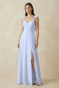 Ruffled Sleeve A - Line Chiffon Bridesmaid Dress in Ice - SHE IS ME Bridesmaid Dresses