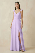 Ruffled Sleeve A - Line Chiffon Bridesmaid Dress in Lavender - SHE IS ME Bridesmaid Dresses