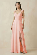 Ruffled Sleeve A - Line Chiffon Bridesmaid Dress in Rose Petal - SHE IS ME Bridesmaid Dresses