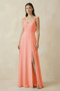 Ruffled Sleeve A - Line Chiffon Bridesmaid Dress in Rosette - SHE IS ME Bridesmaid Dresses