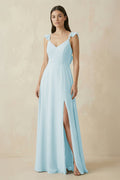 Ruffled Sleeve A - Line Chiffon Bridesmaid Dress in Sky Blue - SHE IS ME Bridesmaid Dresses