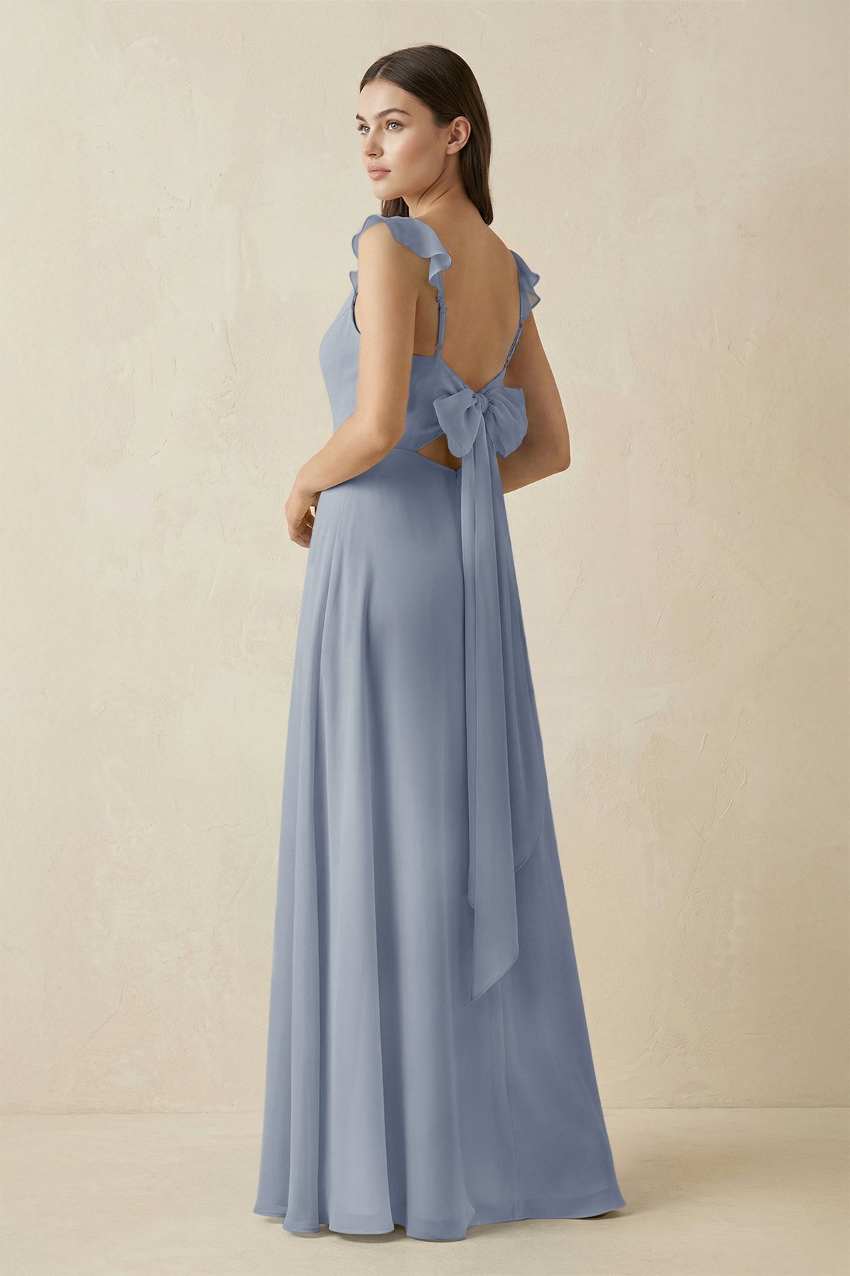 Ruffled Sleeve A - Line Chiffon Bridesmaid Dress in Twilight - SHE IS ME Bridesmaid Dresses