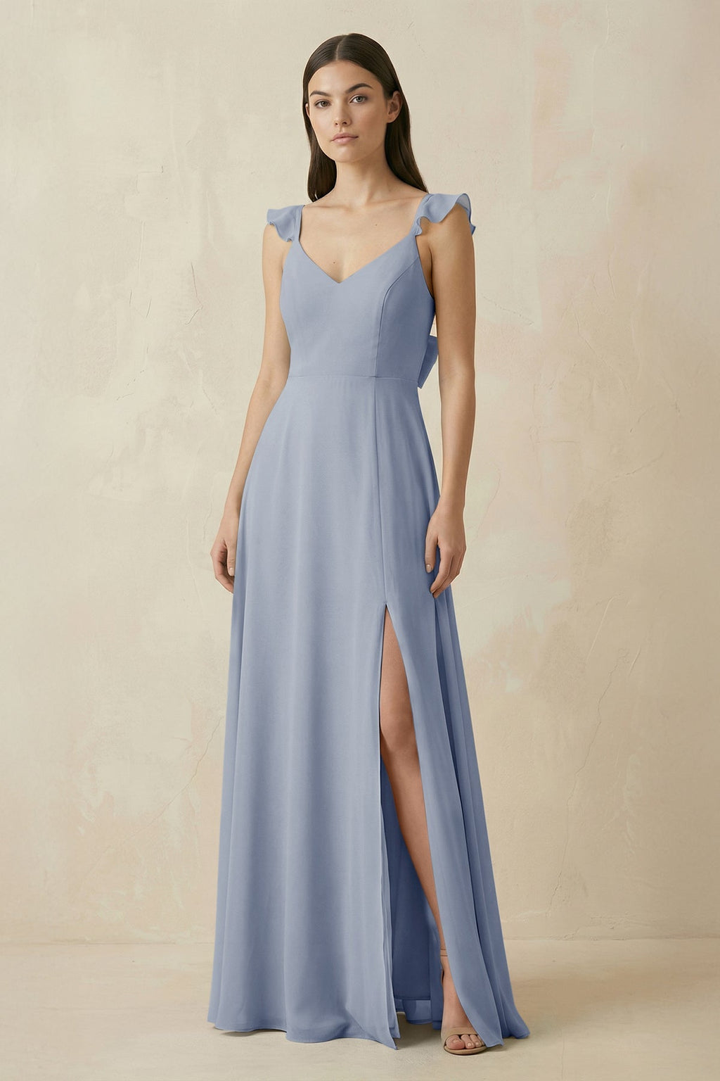 Ruffled Sleeve A - Line Chiffon Bridesmaid Dress in Twilight - SHE IS ME Bridesmaid Dresses